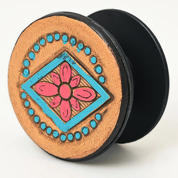 ADPNA101 Floral Design Hand-Tooled Leather Cell Phone Pop Socket - By American Darling